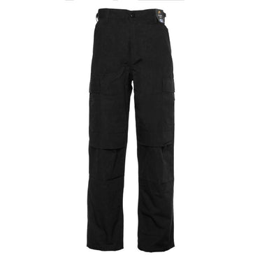 Black BDU ripstop cargo pants with button waist and side leg pockets