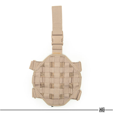 MOLLE leg base pouch with woven khaki webbing and top mounting strap