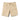 Khaki utility shorts with belt loops, button waistband, and front zip pocket