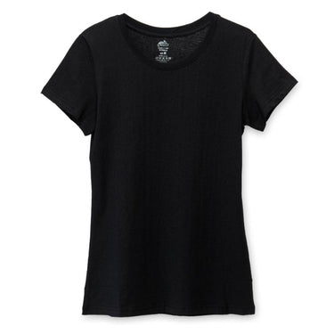 Women's cotton T-shirt, black, crew neck short sleeves, front view