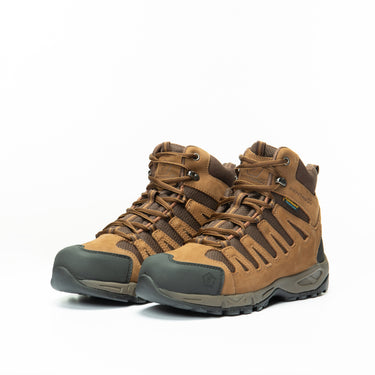 Terra brown 6-inch lace-up nubuck boot with padded collar and rubber toe guard