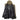 Two-tone rain shell jacket with olive hood and black front, front pockets and hood
