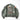 Sage green flight jacket open back with large graphic patch and US flag sleeve patch