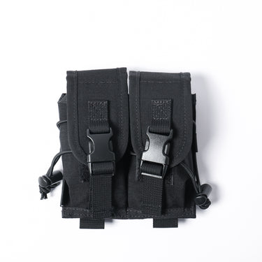 Black double MOLLE pouch with two front buckles and webbing straps