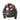 Brown leather flight jacket with tan shearling collar and embroidered patches