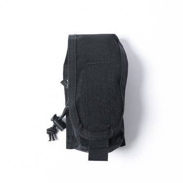 Black MOLLE single pouch with front flap and hook-and-loop closure, webbing attachment tab