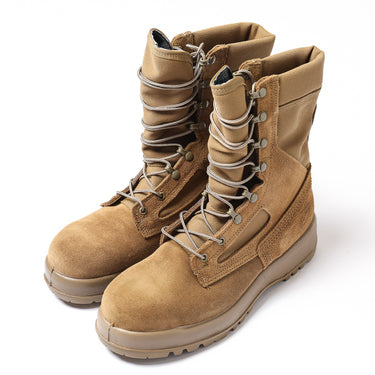 Coyote tan waterproof combat boots with lace-up closure and padded collar