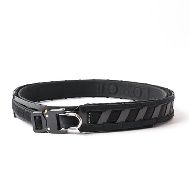 Black tactical battle belt with metal buckle and reinforced webbing