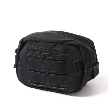 Black utility pouch with Pentagon logo, front stitched slots and top zipper