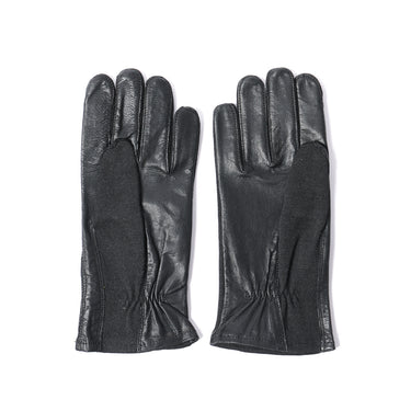 Black pilot short cuff leather gloves with stitched seams and finger panels