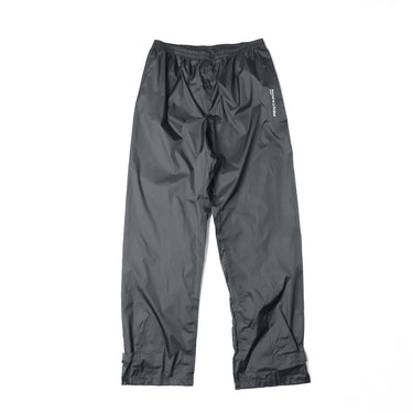 Packable rain pants, dark gray with elastic waistband and cuffed hems