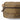 Tan zipper pouch close-up with front zipper and stitched horizontal webbing trim