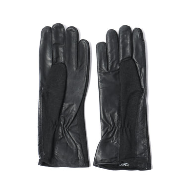 Black leather long cuff pilot duty gloves, padded palms and finger seams