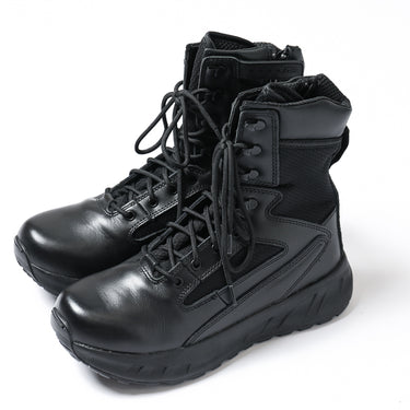 8-inch tactical boot in black with lace-up front, padded collar, and molded side panels.