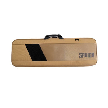 Tan single rifle case with black panel, top handle, and SAVIOR Equipment logo