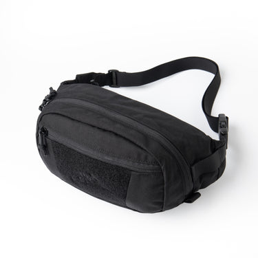 Helikon Bandicoot waist pack in black fabric, front zip pocket, adjustable belt strap