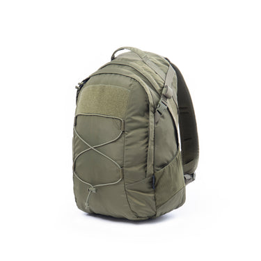 Olive EDC nylon backpack with padded back panel and front organizer pockets