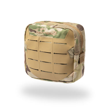 Utility pouch 15x15 in camouflage with MOLLE front webbing and top zipper closure.