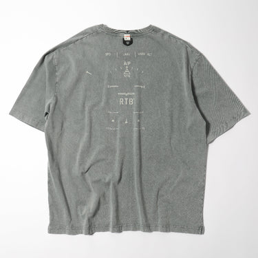 Grey graphic flight instruments T-shirt back, diagram-style print across upper back