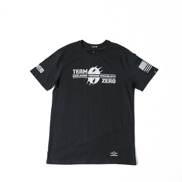 Black crew-neck T-shirt with TEAM ZERO training graphic on front