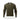Olive drab wool V-neck pullover with ribbed knit and gray shoulder patches