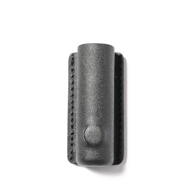 Black leather spotlight holder sleeve with embossed circular grip detail