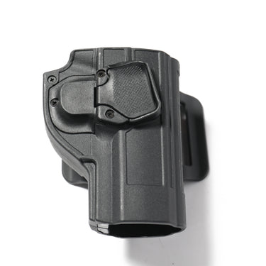 Black polymer handgun holster with adjustable retention and belt loop