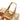 Tote bag with desert camo print and tan webbing handles with front pocket