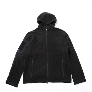 Hooded fleece jacket, full-zip front, zip pockets, black
