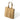 Tote bag with long handles and stitched webbing straps, tan canvas side panels.