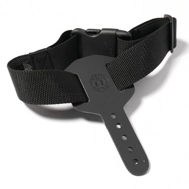 Black leg extension support strap with padded plate and adjustable holes