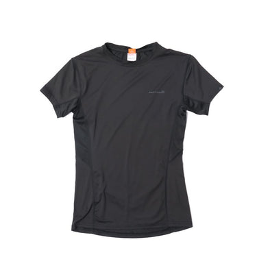 Black short-sleeve T-shirt with crew neck and small chest logo