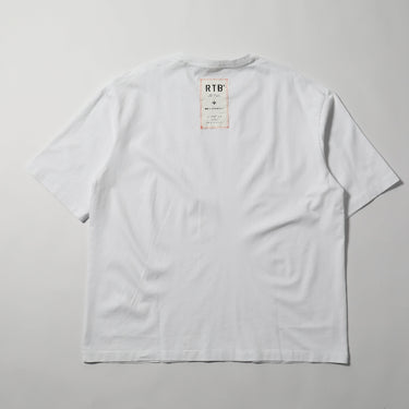 White crew-neck T-shirt with RTB label tag on back neck