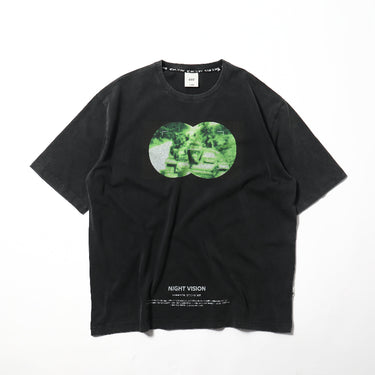 Black graphic T-shirt with neon-green “Night Vision” oval image on front
