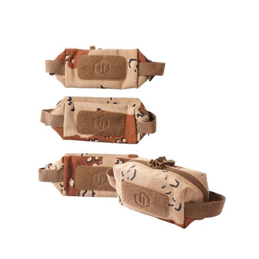 Tan and brown camo loose soft ammo carrier pouches with front patch panels