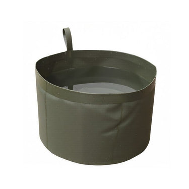 Olive drab foldable washbowl with carry handle, plastic basin