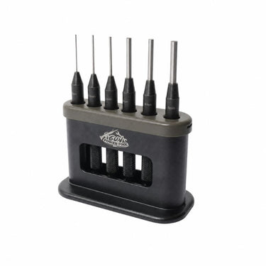 Pin punch set in black holder with six metal pin punches