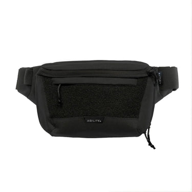 Agilite fanny pack in black with zippered front pocket and adjustable waist belt