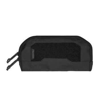 Black wide admin pouch with elastic pull-tab and front pocket