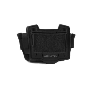 Black tactical helmet counterweight pouch with hook-and-loop front panel and side straps