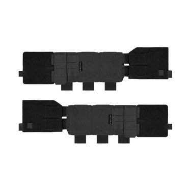 Black elastic modular cummerbund with MOLLE-style panels and hook-and-loop ends