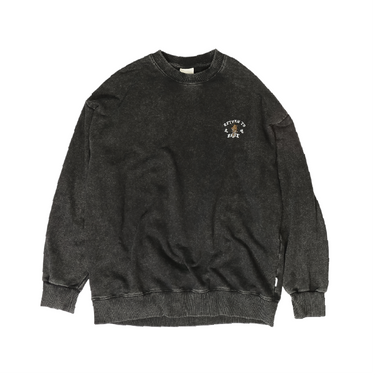 Relaxed crewneck sweatshirt in dark charcoal with small chest graphic and ribbed hem cuffs