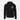 Black full-zip hoodie with hood, drawstrings, front zipper, and chest emblem