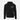 Black zip-front hoodie with hood, front zipper, and chest logo