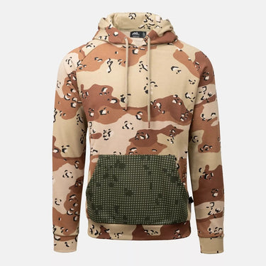 Desert camo pullover hoodie with drawstring hood and kangaroo pocket