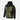 Hooded full-zip hoodie, black with green camouflage panel on the front and arm