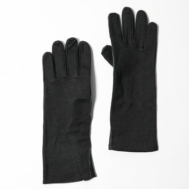 Cuffed flight gloves in dark charcoal, suede palm and stitched finger panels