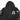 Black hooded zip jacket close-up with chest emblem and ribbed cuffs