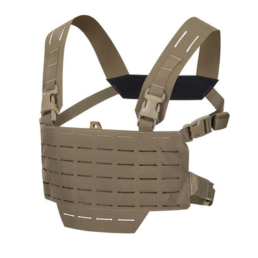 Tan mini chest rig with adjustable shoulder straps and front elastic panel