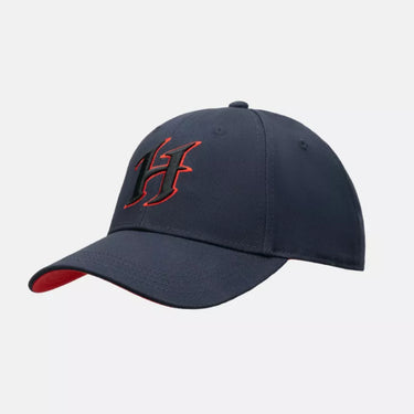 Navy baseball cap with red embroidered H logo on the front panel